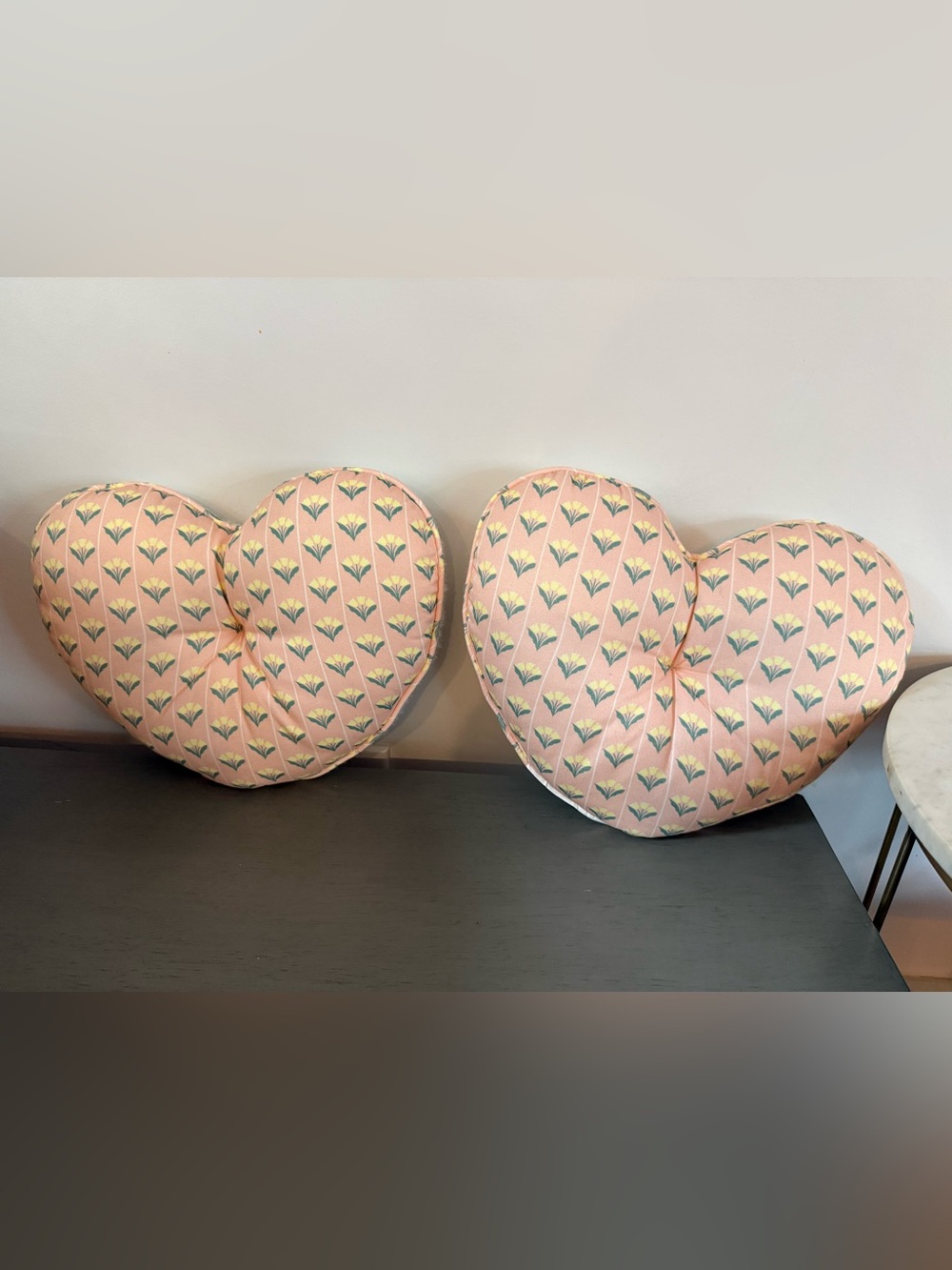 Heart Reversible Mini Decorative Pillow White Soft Pink Flower Floral- Set of 2